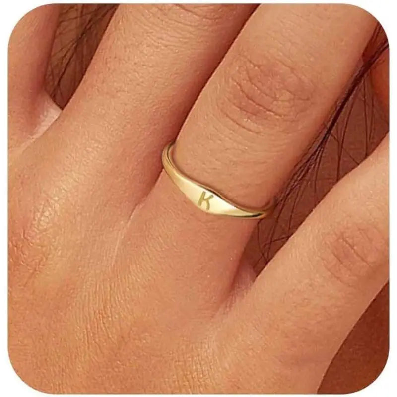 14 Karat Plated Gold Filled Initial Band Dainty Stacking Rings