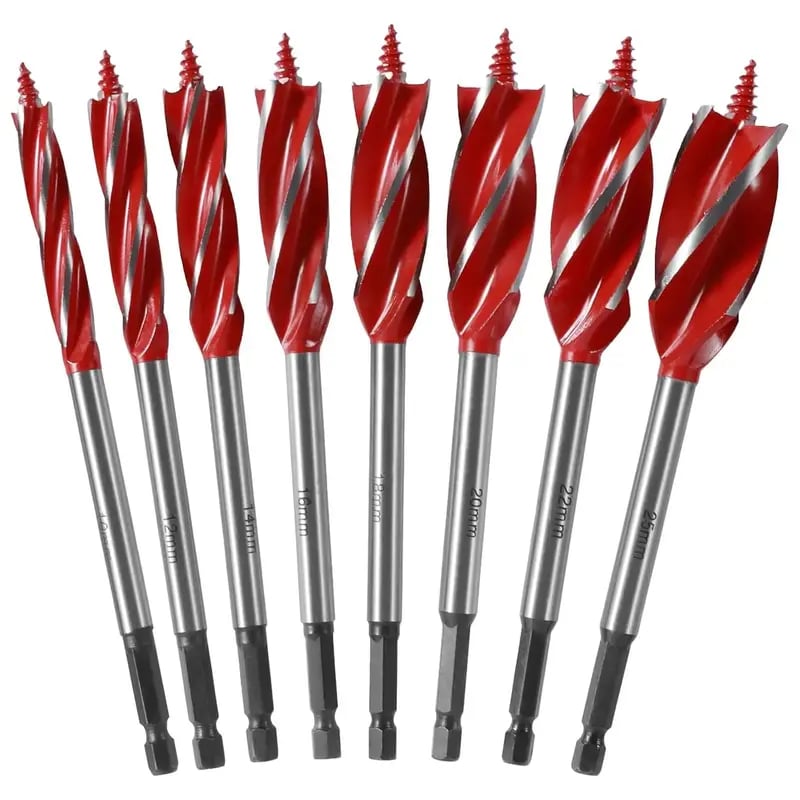 💯8PCS High Carbon Steel Wood Drill Bits Set, 4-Flute Hex Shank Wood Boring Bits 10-25mm for Timber Plastic Drilling 🛠️