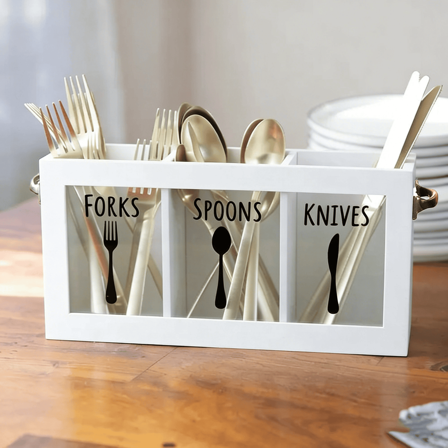 Buy 2 Free Shipping 🌟🍴Wooden Flatware Caddy Organizer – 12"x3.25"x6" Cutlery Holder for Forks, Spoons & Knives, Kitchen Utensil Bin