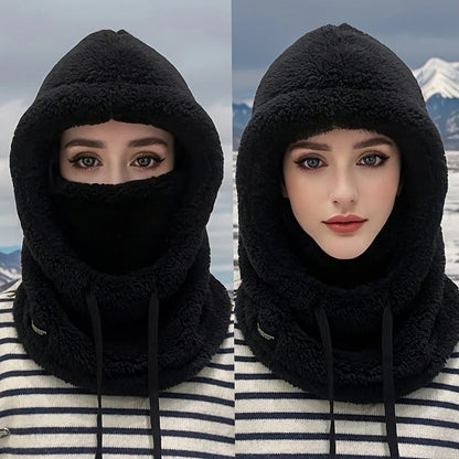 🎉2026 Women's Fleece Hooded Winter Cycling Mask and Hat for Cold Weather
