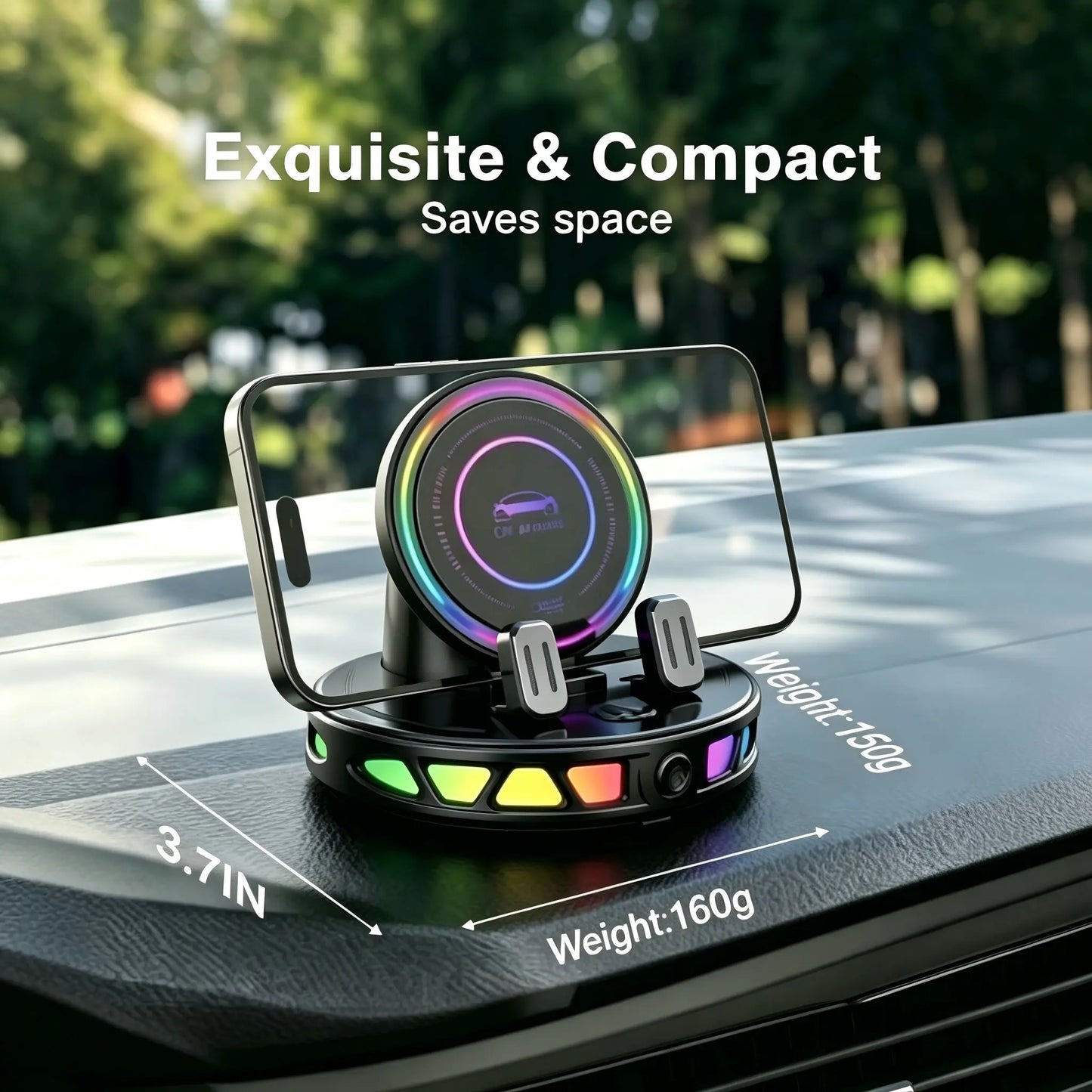🔋 360° Rotating Wireless Charging Car Phone Mount – RGB Ambient Light, Auto-Lock, Ultra-Stable Suction