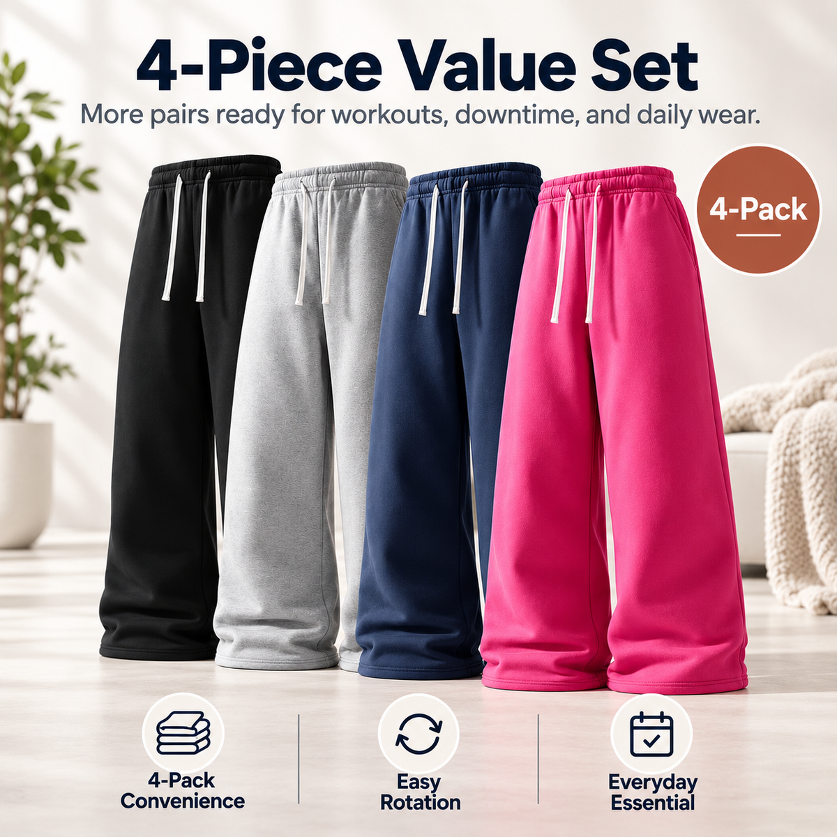 4-Pack  Ultra-Soft Wide-Leg Sweatpants
