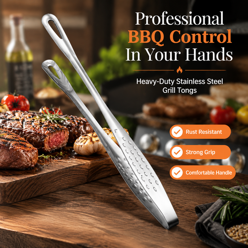 🍖 Stainless Steel BBQ Tongs – Heavy-Duty Grill Tool for Easy Flipping & Serving