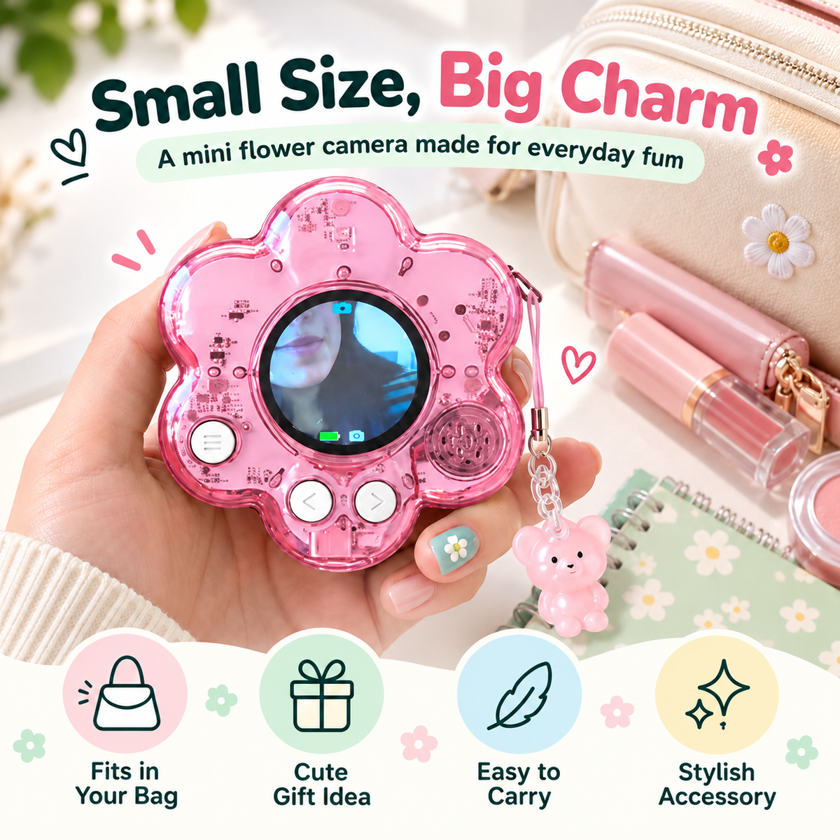 🌸 BloomSnap™ Mini Flower Digital Camera – Cute Portable Camera & Bag Charm