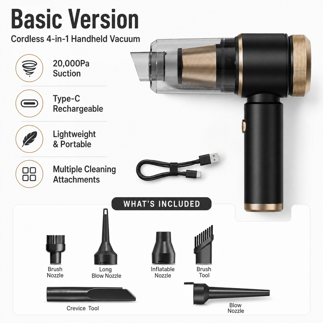 20000Pa Portable Cordless Car Vacuum Cleaner
