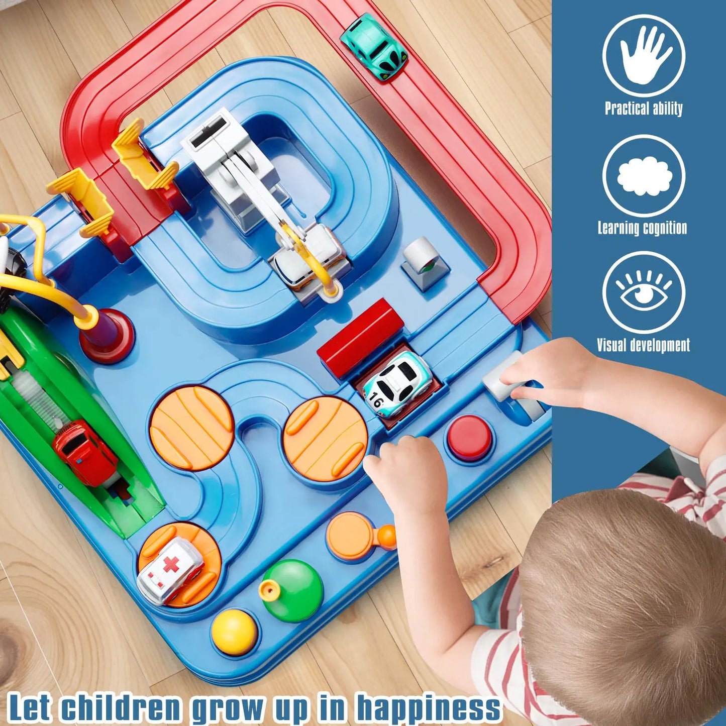 Kids Race Track Adventure Toy with 4 Cars - Safe & Easy Assembly
