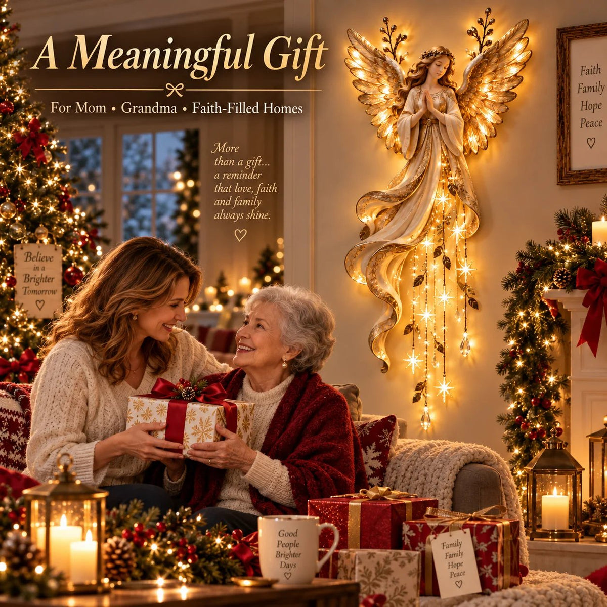 ✨Guardian Angel Starfall Cascade™ – Lighted Faith & Blessing Christmas Wall Decor✨