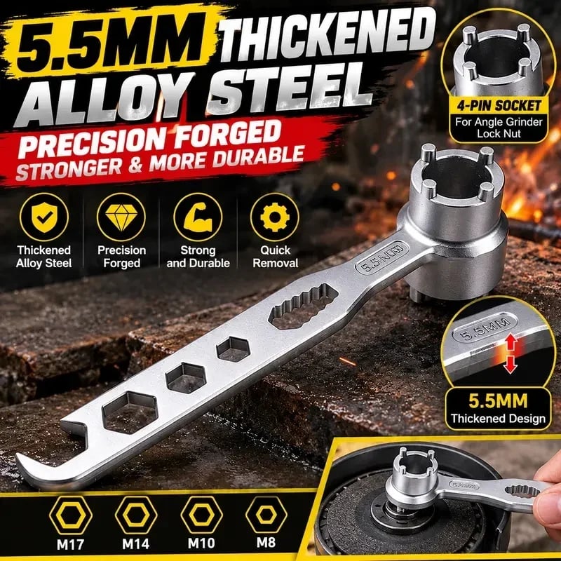 🔥 50% OFF🔥4-Prong Multifunctional Angle Grinder Wrench, Universal Adjustable Spanner for Grinders and Polishers (Single-Ended/Double-Ended)