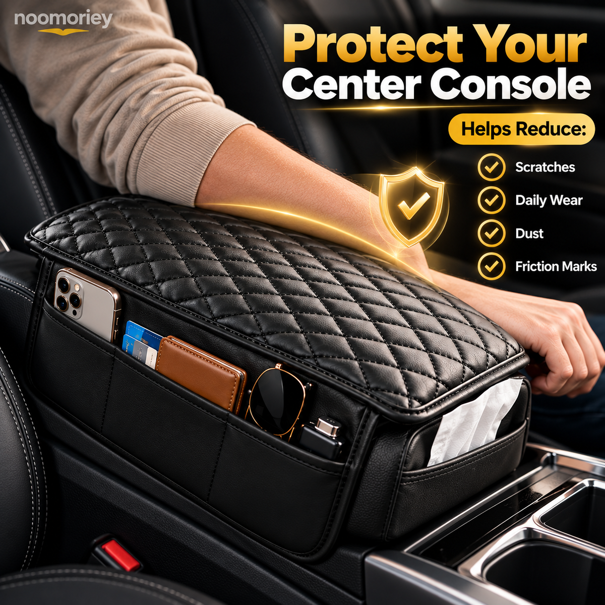 🚗 3-in-1 Car Armrest Cushion with Storage & Console Protection
