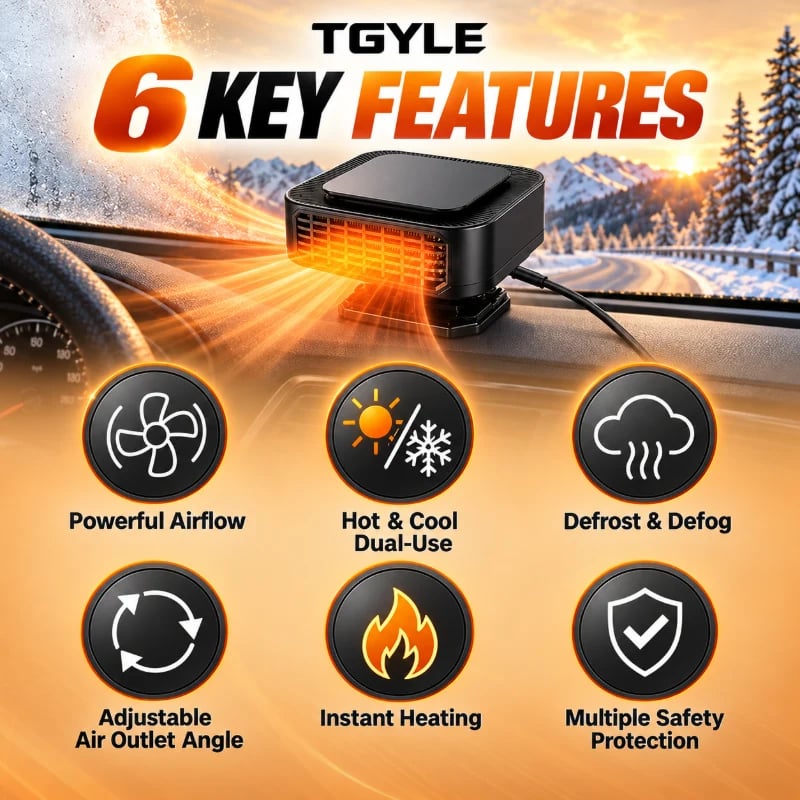 🔥HOT SALE🔥Portable Car Heater Defroster with 360-Degree Rotating Base