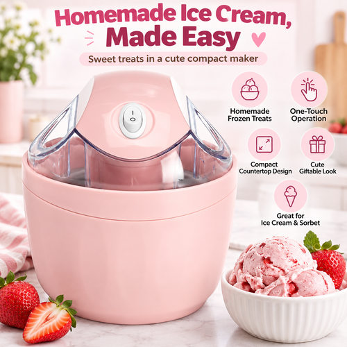 🍓 Compact Homemade Ice Cream Maker – One-Touch Frozen Dessert & Sorbet Machine