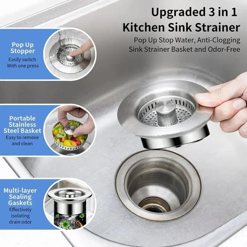 Upgraded 3 in 1 Kitchen Sink Drain Strainer
