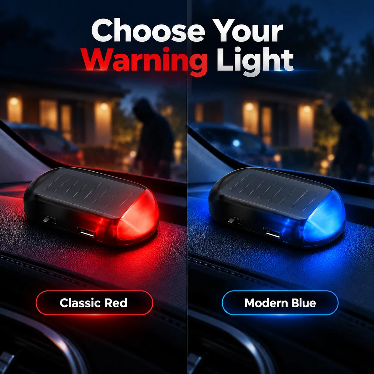 🚗 Solar Car Security Warning Light – Auto-Sensing 5-Second Flash LED with USB Backup Charging