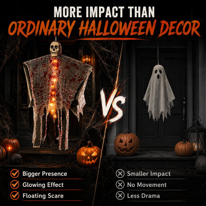 🩸Light-Up Bloody Hanging Ghost – 💀Creepy Skeleton Halloween Porch & Haunted House Decor