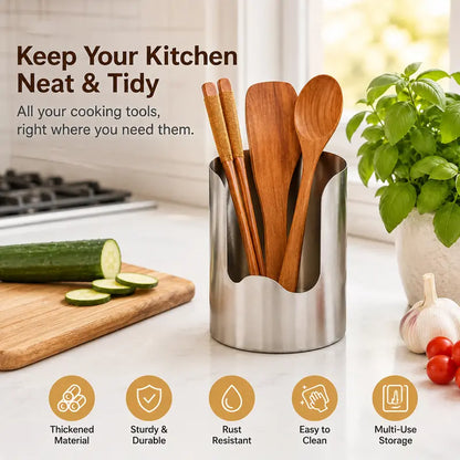 Stainless Steel Kitchen Utensil Holder – Rust-Resistant Countertop Organizer for Spoons, Spatulas & Cooking Tools