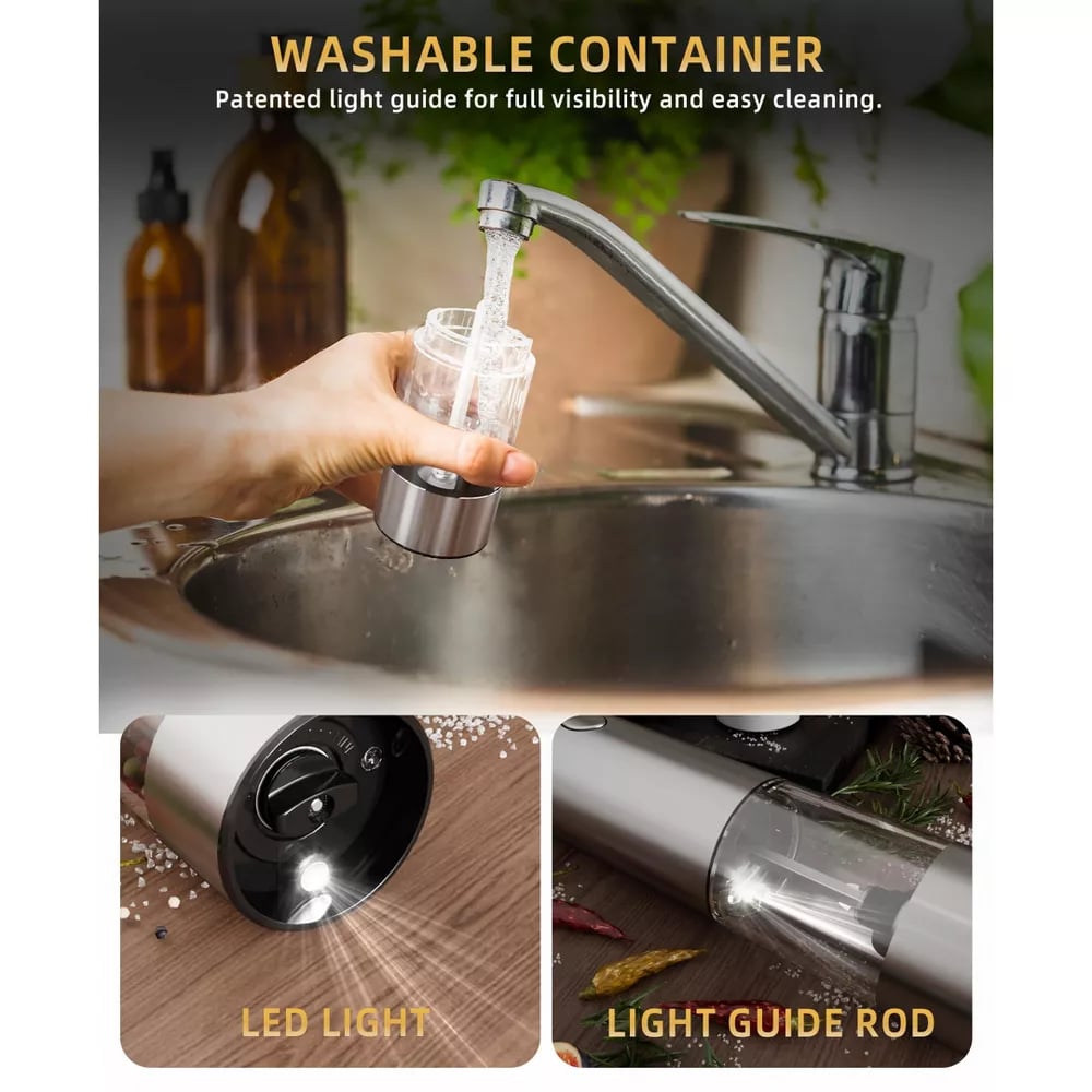 Electric Salt and Pepper Grinder Set – Rechargeable with Adjustable Coarseness