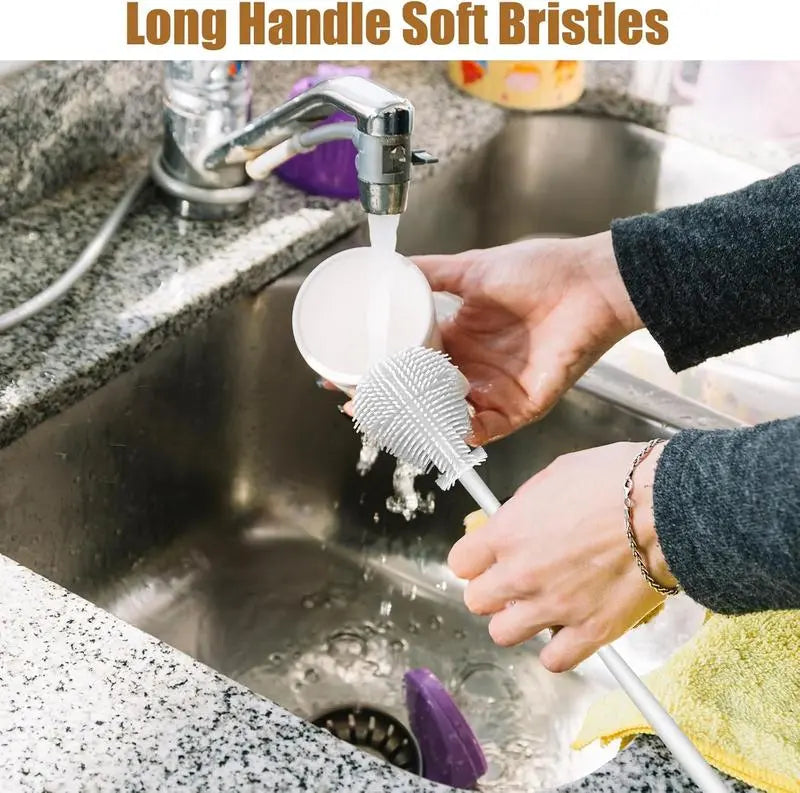 360° Silicone Bottle Cleaning Brush with Long Handle
