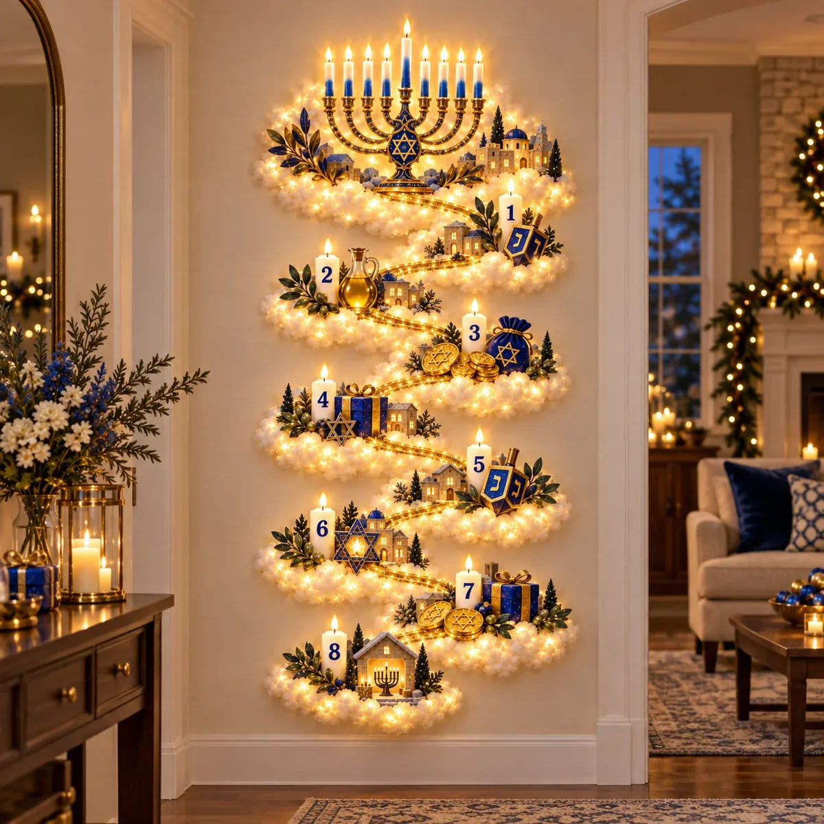 🔥🎁🕎 Hanukkah Festival of Lights Wall Decor Collection – 4 Glowing Designs Celebrating Eight Nights of Light ！！！✨