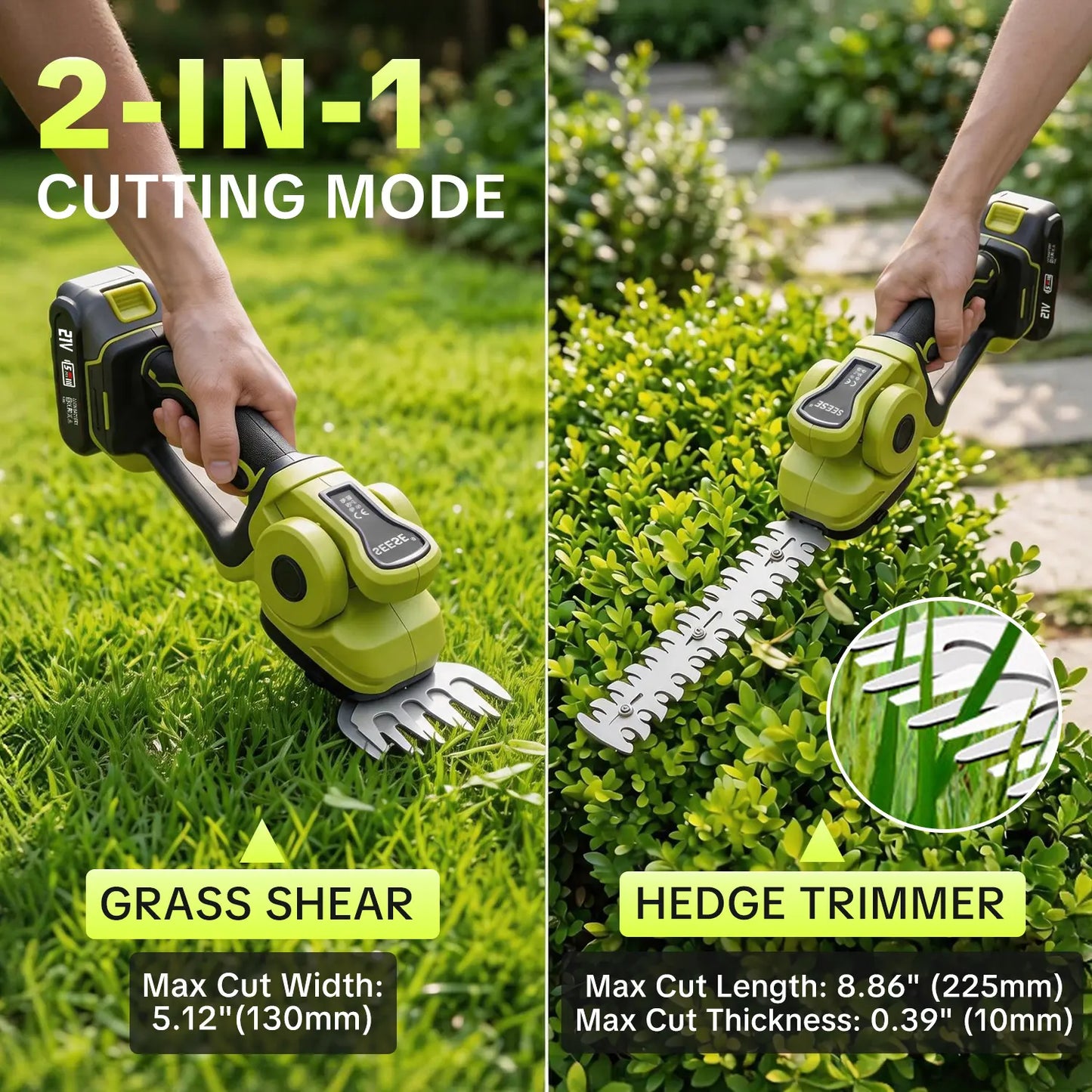 【FathersDayGift】Cordless 2-in-1 Grass Shear & Shrub Trimmer, Handheld Electric Hedge Trimmer
