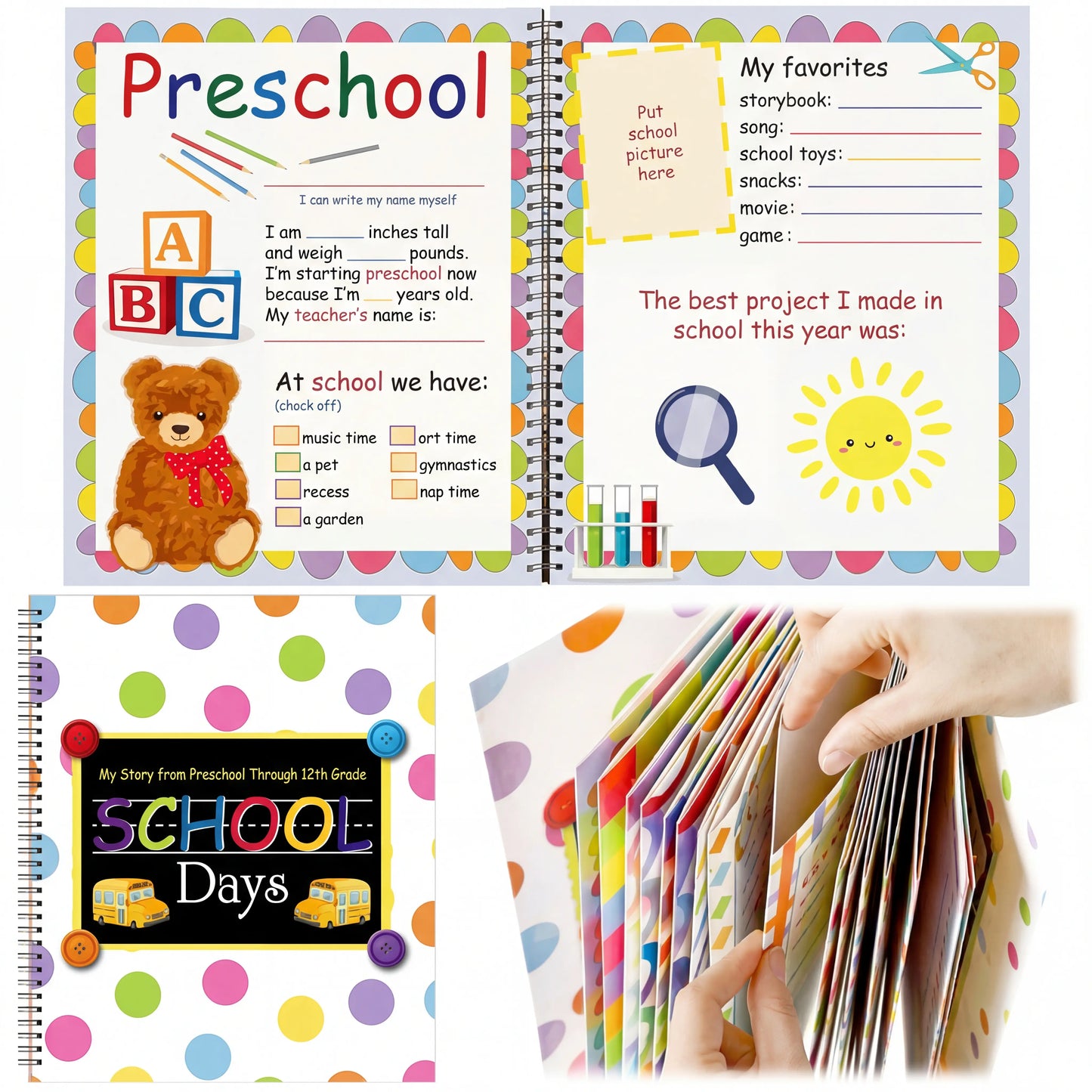 School Memory Book for Kids Preschools to 12th Grade