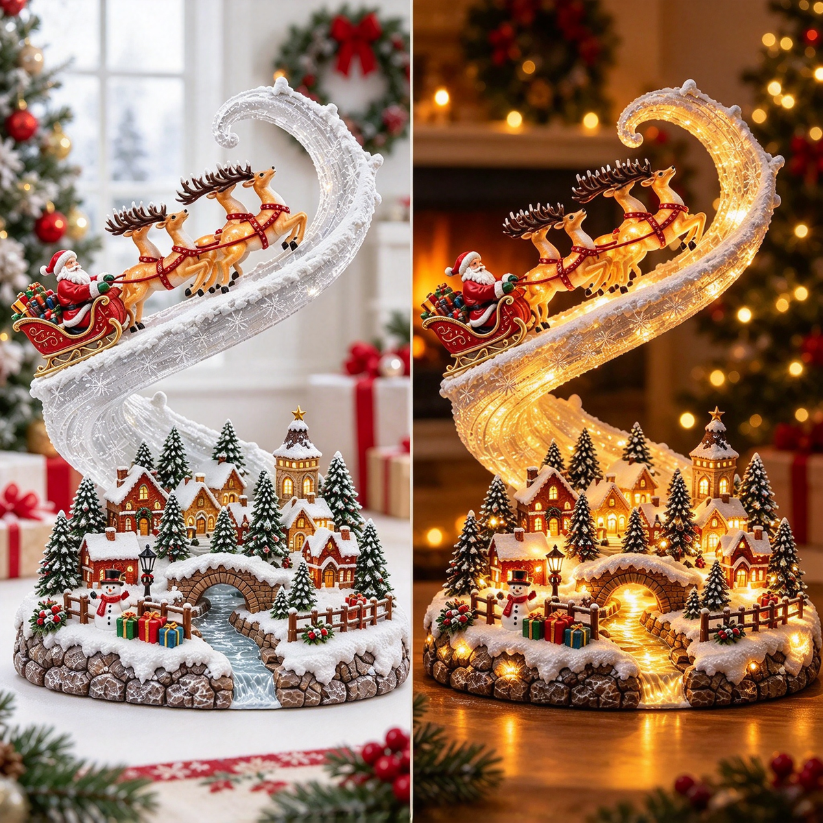 🔥 FLASH SALE 49% OFF 🔥 Lighted Christmas Snow Globe | Santa & Snowman Glowing Tabletop Ornament 🎁