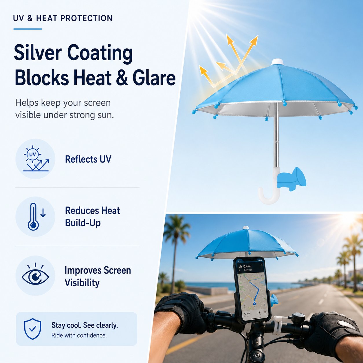 BUY 3 FREE SHIPPING✨Mini Sun/Rain Umbrella for Motorcycle & Bicycle Phone MountShade Your Screen. Save Your Battery.