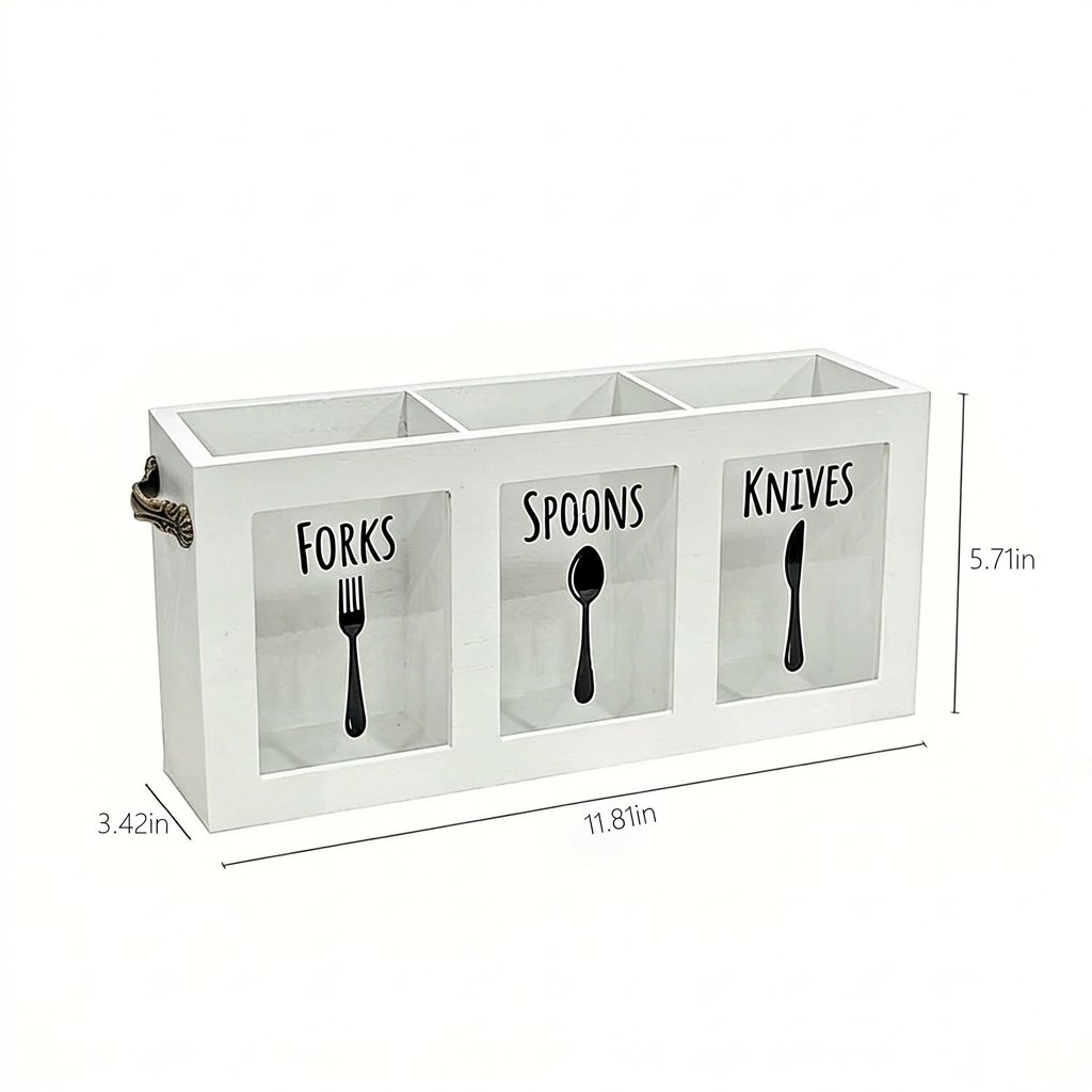 Buy 2 Free Shipping 🌟🍴Wooden Flatware Caddy Organizer – 12"x3.25"x6" Cutlery Holder for Forks, Spoons & Knives, Kitchen Utensil Bin
