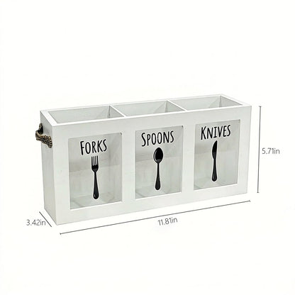Buy 2 Free Shipping 🌟🍴Wooden Flatware Caddy Organizer – 12"x3.25"x6" Cutlery Holder for Forks, Spoons & Knives, Kitchen Utensil Bin