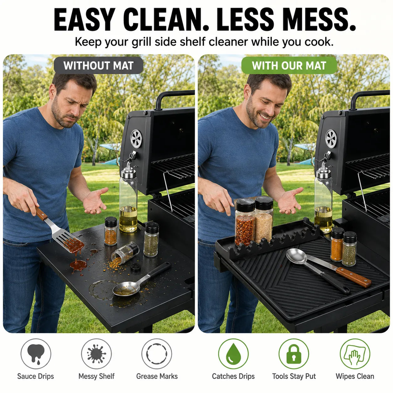 🔥🍳 16.5" × 11" Silicone Grill Side Shelf Mat – Heat-Resistant, Non-Slip & Dishwasher Safe BBQ Organizer ✨