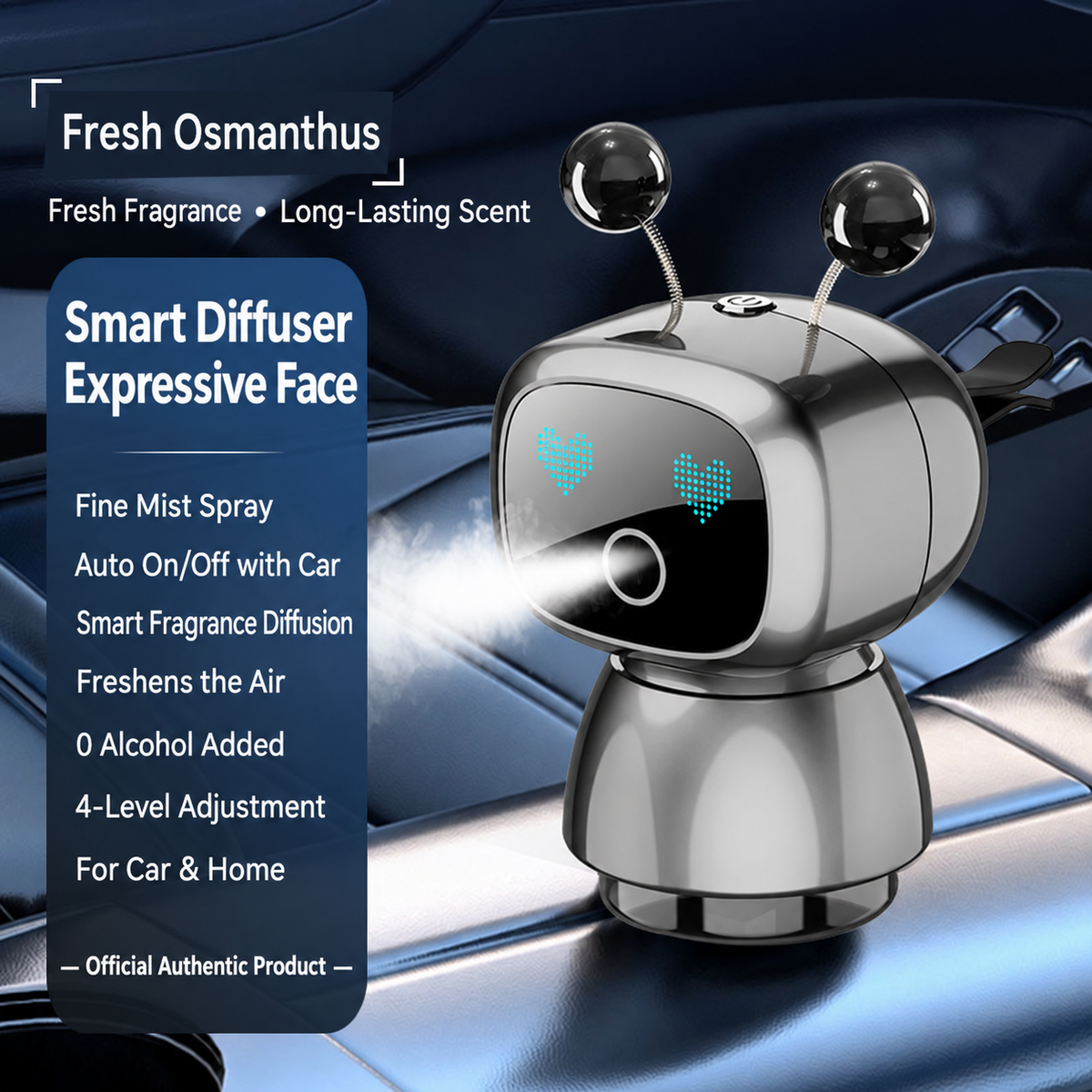 Cute Robot Car Diffuser – Auto-Sensing Mist & LED Vent Freshener