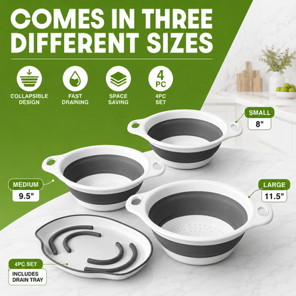 Collapsible Colanders 3-Pack Sturdy Kitchen Strainer Set