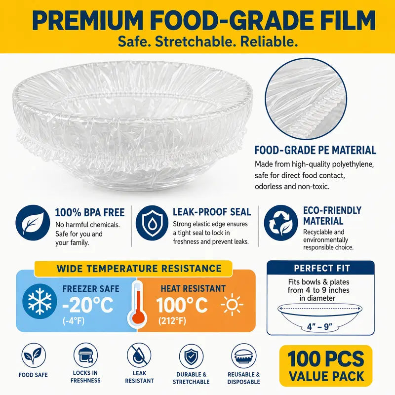100Pcs Medium Reusable Elastic Plastic Bowl Covers