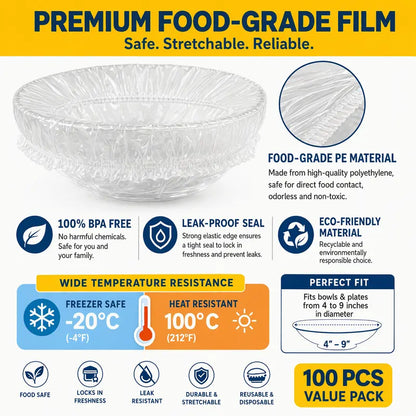 100Pcs Medium Reusable Elastic Plastic Bowl Covers