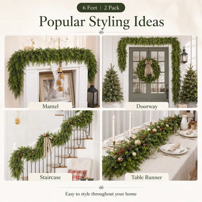 6 FT Artificial Cedar Garlands, Real Touch Winter Cedar Garland