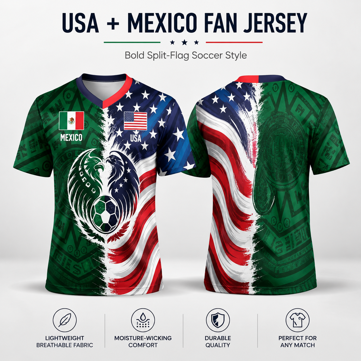 Full Half USA Half Mexico Flag Split Print Soccer Jersey