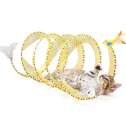 Cat Self Play Spiral Kitten Collapsible Spring Tunnel Toy for Indoor Cats with Feather and Bell