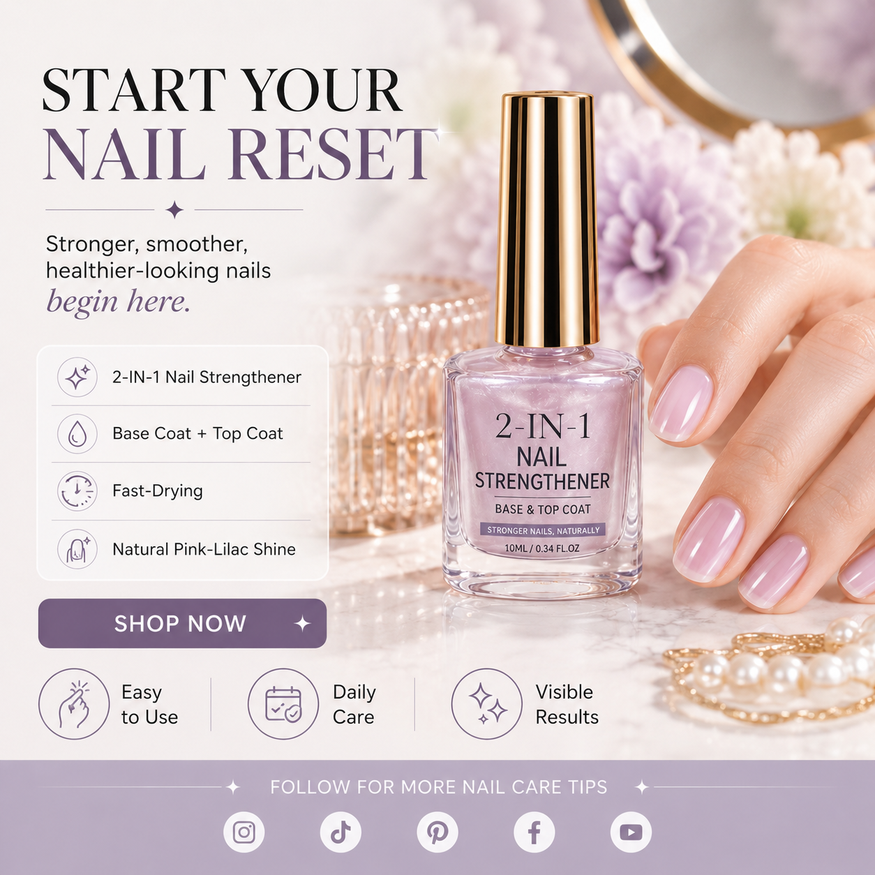 💅 40% OFF !! ⏰ Lilac Glossy Nail Strengthener – Strengthen Weak Nails & Restore Natural Shine — Devareon®