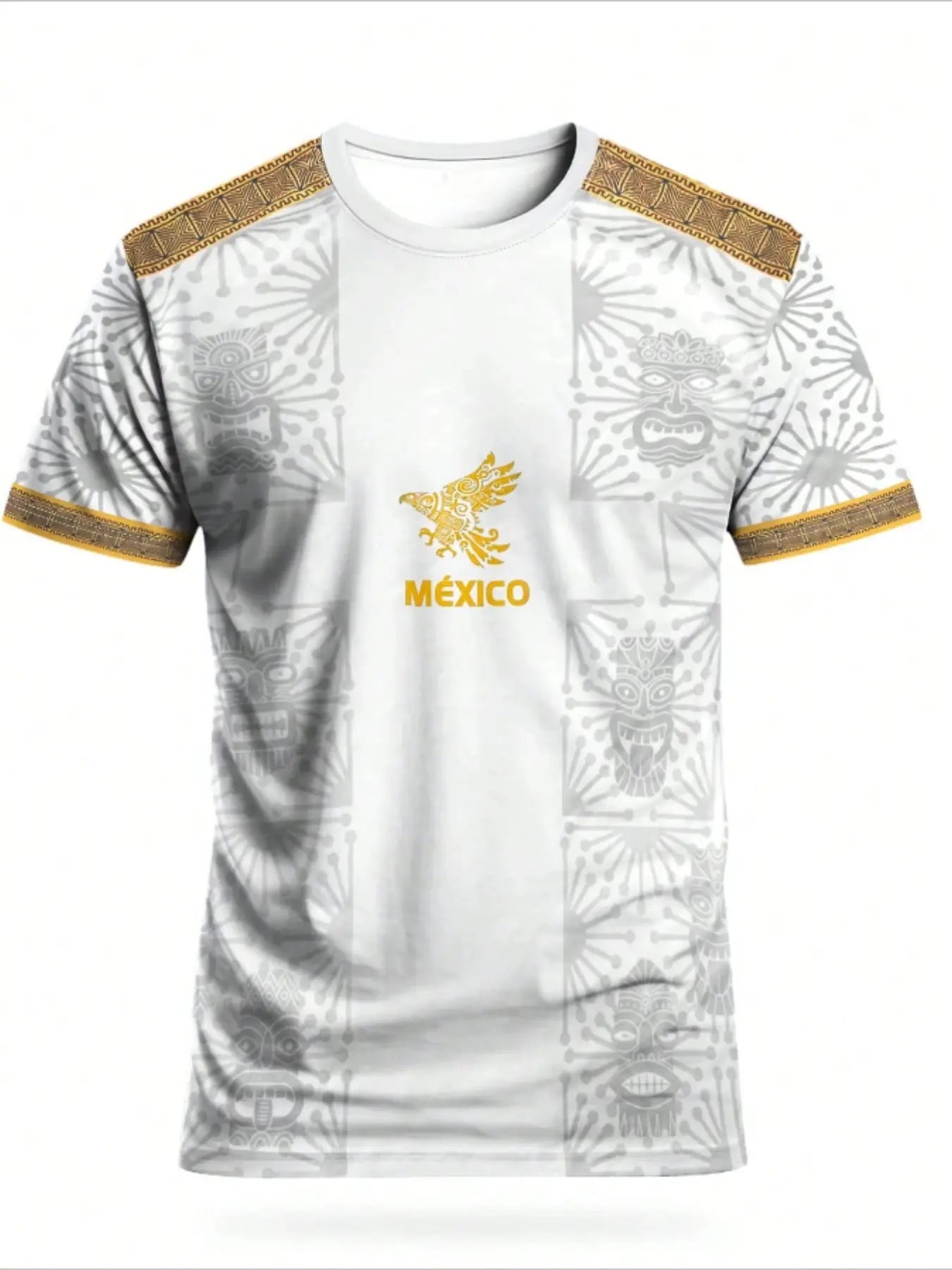 Mexican Aztec Totem Print Loose T-Shirt, Breathable Sports Short Sleeve Athletic T-Shirt, Comfortable Casual Wear, Top for Gym and Daily Use