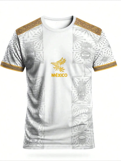 Mexican Aztec Totem Print Loose T-Shirt, Breathable Sports Short Sleeve Athletic T-Shirt, Comfortable Casual Wear, Top for Gym and Daily Use
