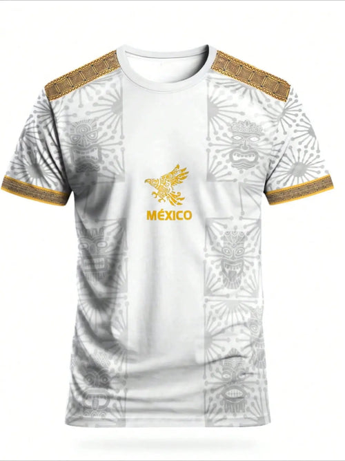 Mexican Aztec Totem Print Loose T-Shirt, Breathable Sports Short Sleeve Athletic T-Shirt, Comfortable Casual Wear, Top for Gym and Daily Use