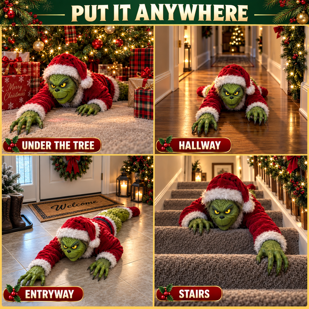 🎄 Crawling Christmas Monster – Animated Growling Holiday Prank Toy with Glowing Eyes