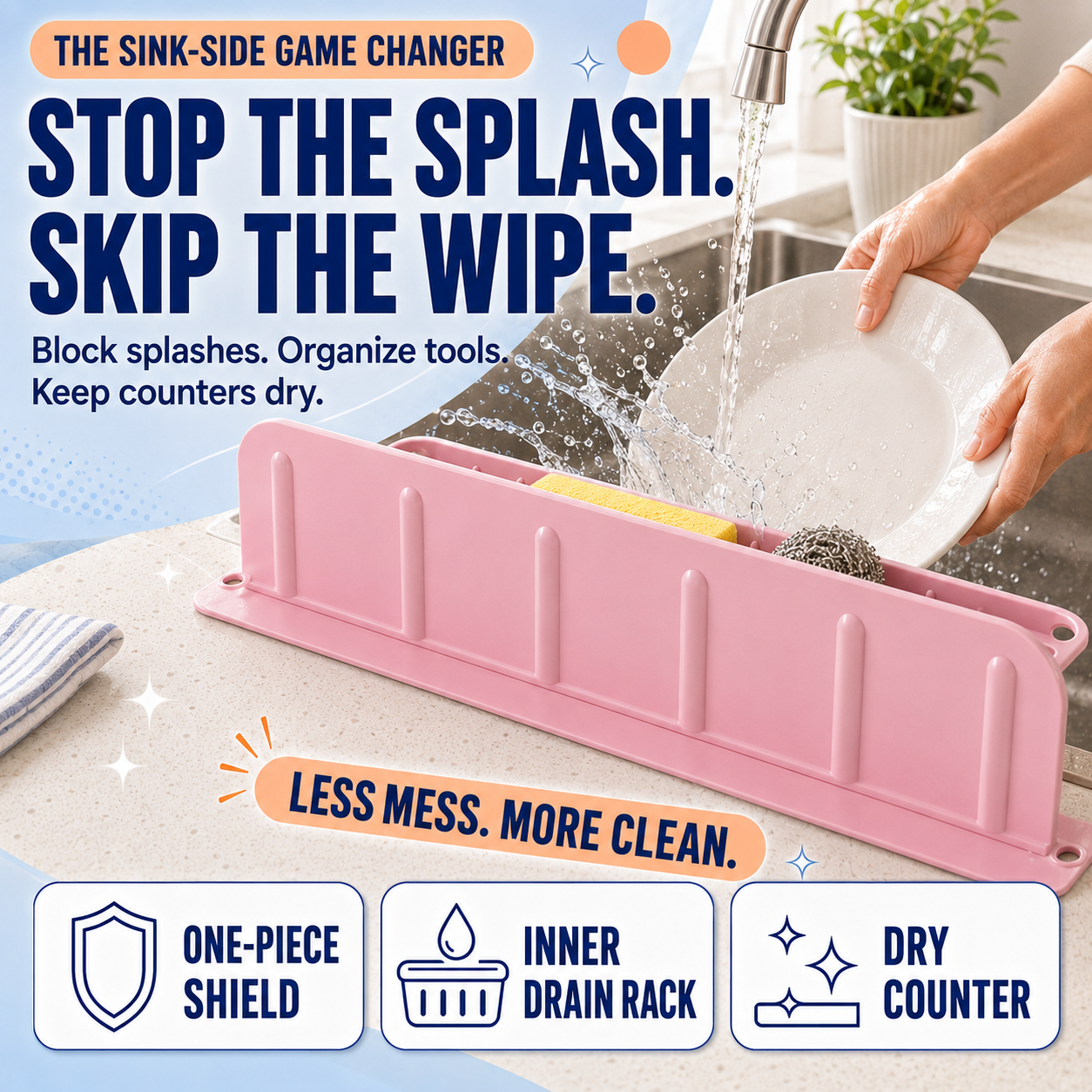 💦 2-in-1 Foldable Sink Splash Guard & Drain Organizer