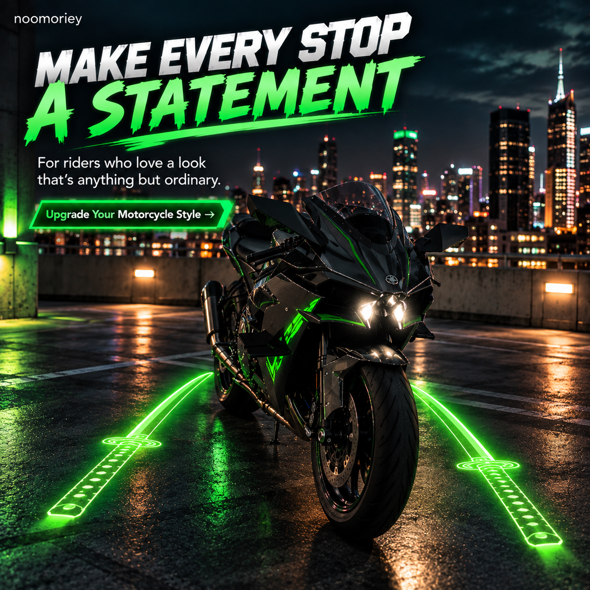⚔️🏍️ ShadowKatana – Dual Green Motorcycle Ground Projection Lights
