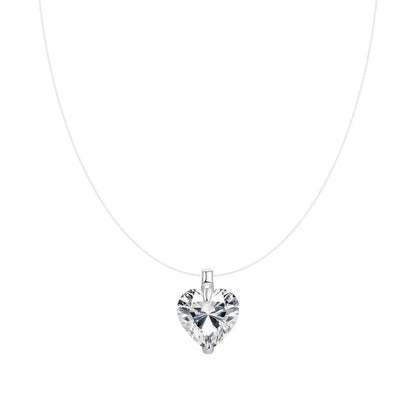 Women's Floating Cubic Zirconia Pendant Necklace on Invisible Transparent Cord
