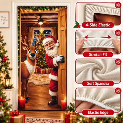 🎄🎅Santa Christmas Door Cover with Elastic Edges | Reusable Holiday Decor