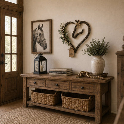 ✨Rustic Horse Heart Wall Decor with Greenery – Farmhouse Equestrian Home Accent