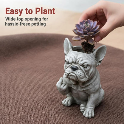 Funny French Bulldog Planter – Sassy Dog Statue Flower Pot For Home & Desk Decor