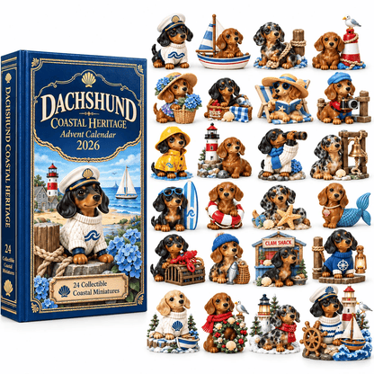 🐶 24 Days of Dachshund Coastal Christmas – Hand-Painted Miniature Dog Advent Calendar 🎄