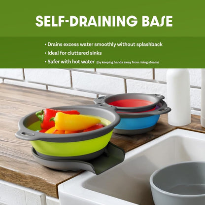 Collapsible Colanders with Self-Draining Base (4PC Set)