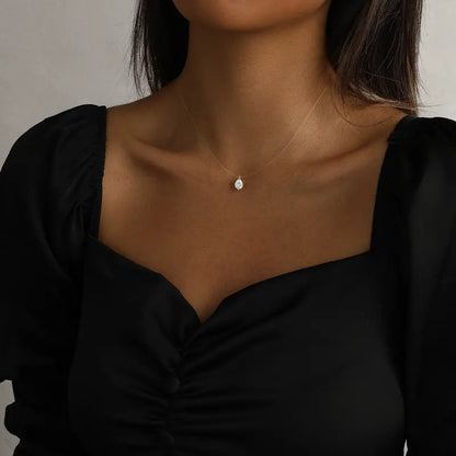 Women's Floating Cubic Zirconia Pendant Necklace on Invisible Transparent Cord
